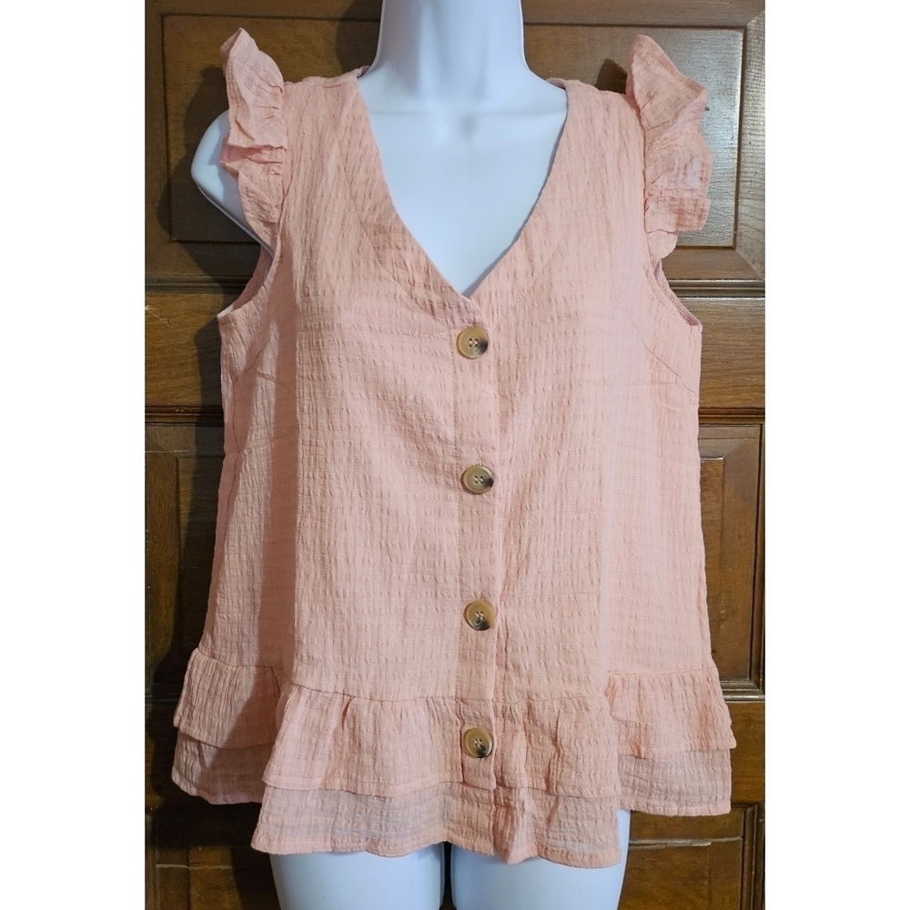NEW V-Neck Button Down Ruffled Top - Picture 4 of 11